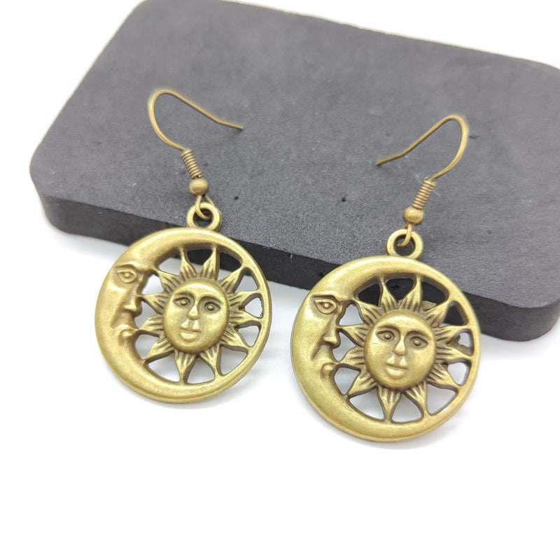 Wholesale sun moon  Bohemian retro alloy smiley face earrings