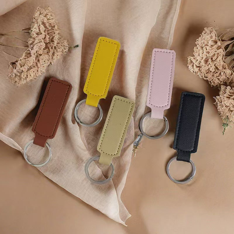 Wholesale Trendy Leather Keychain Car Key Accessory Minimalist Pendant Double Sided ing Everyday Gift