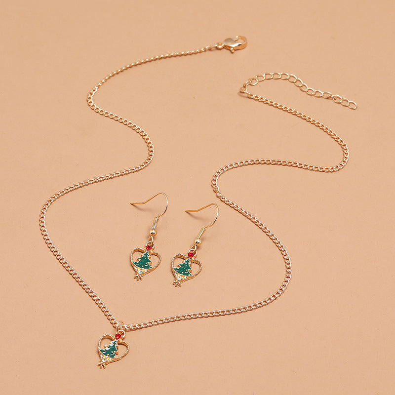 Wholesale Christmas Diamond Hollow Heart Christmas Tree Earrings Necklace Jewelry ACC-NE-KaiQing007