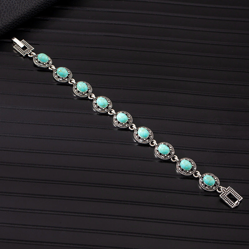 Wholesale Boho Ethnic Turquoise Bracelet Alloy Rhinestone Jewelry Accessory for Women