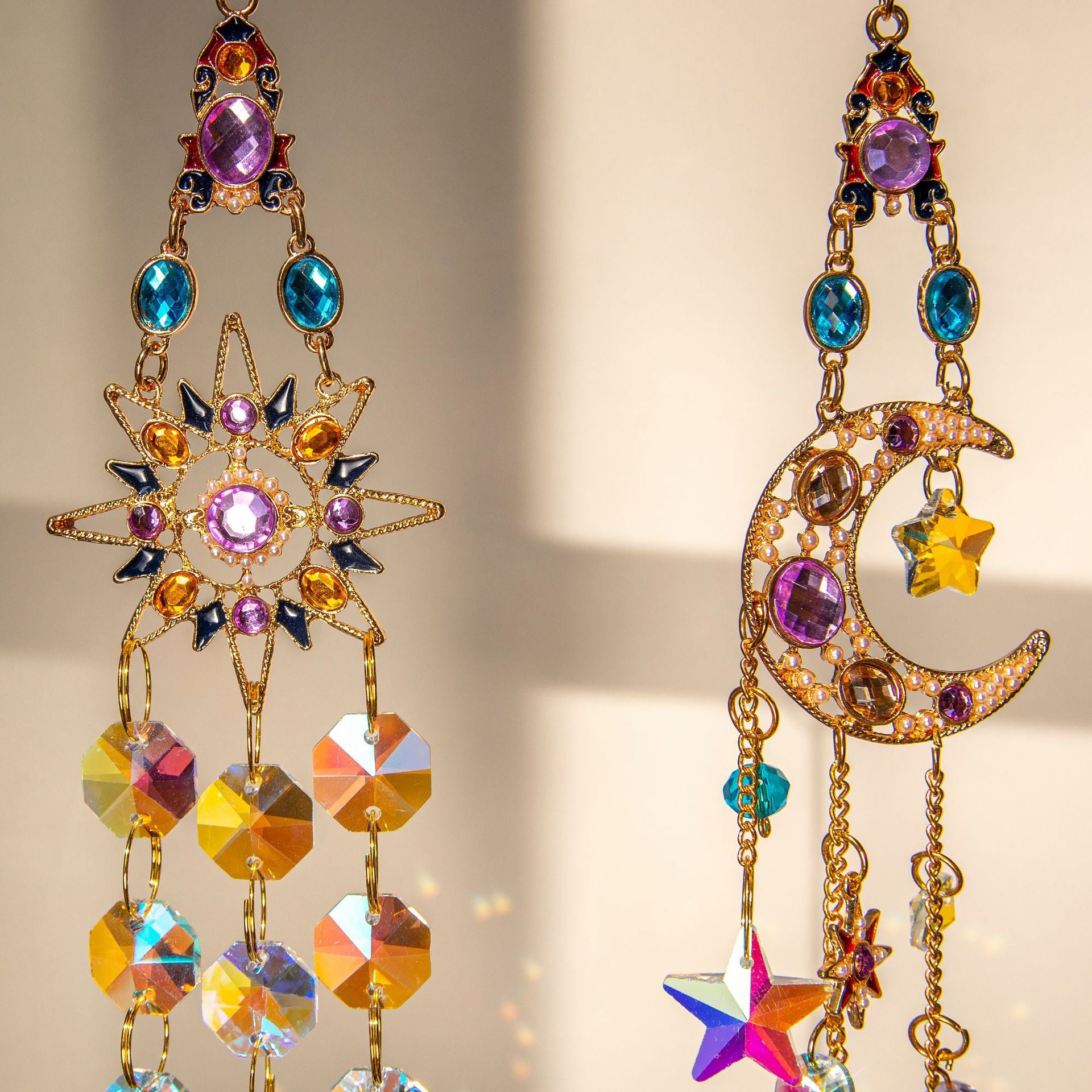 Wholesale colored diamond sun moon crystal ornament