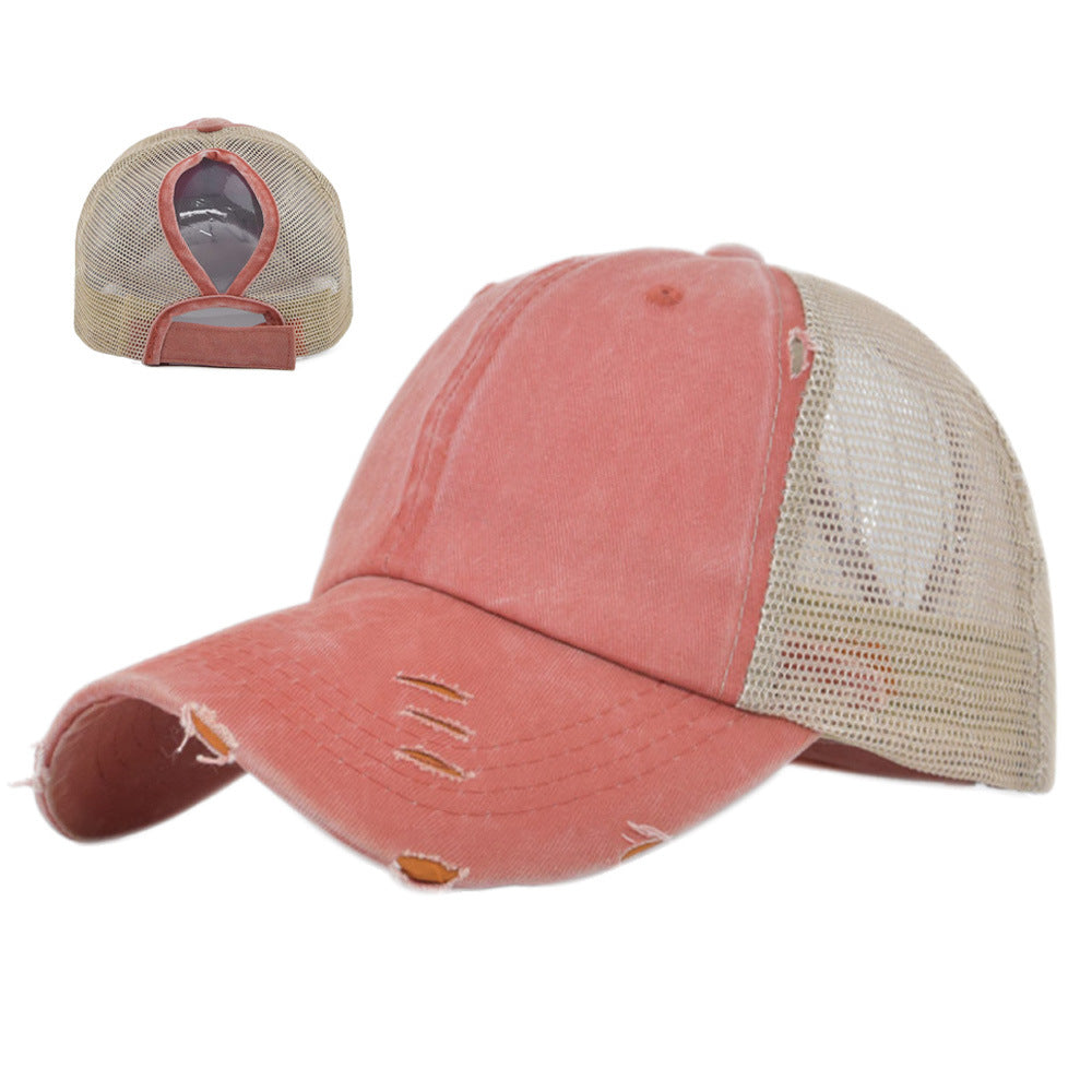 Wholesale Distressed Soft Top Vintage Ponytail Hole Baseball Cap ACC-HT-YMX014