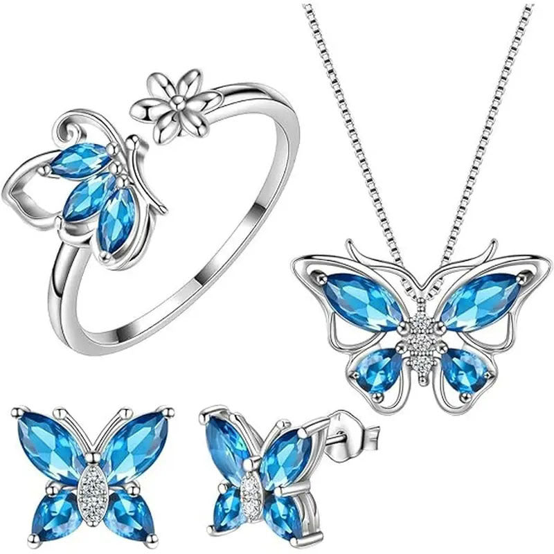 Wholesale Butterfly Rhinestone Crystal Alloy Ring Necklace Earrings ACC-NE-XunOu011