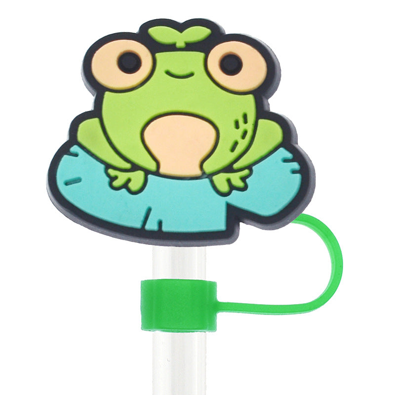 Wholesale Random 100pcs Cartoon Frog 10mm PVC Soft Straw Tube Cap ACC-SCR-RYY104