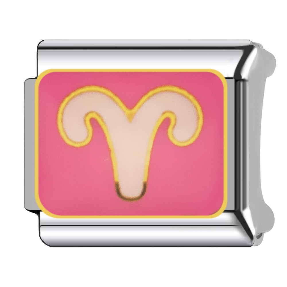 Wholesale Italian Charm Bracelet 9mm DIY  Twelve Zodiac Signs Color-Preserving Blue English   Creative Stainless Steel Composable Bracelet