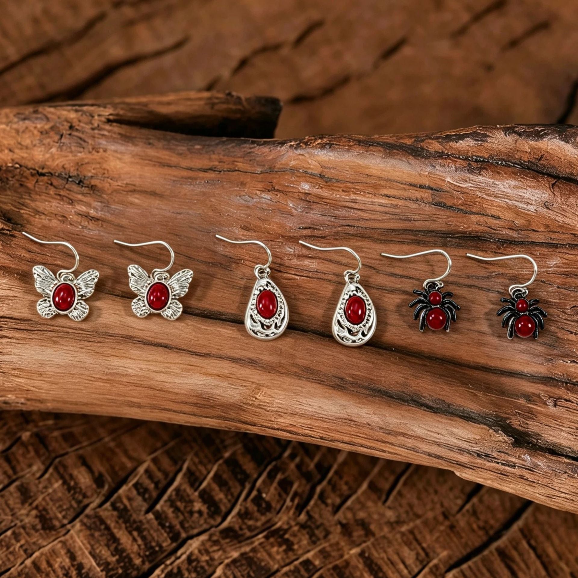 Wholesale Gothic Red Crystal Cross Snake Earrings Vintage Dark Style Zinc Alloy Jewelry Trendy Women S Party Gift Boutique Resale Accessory