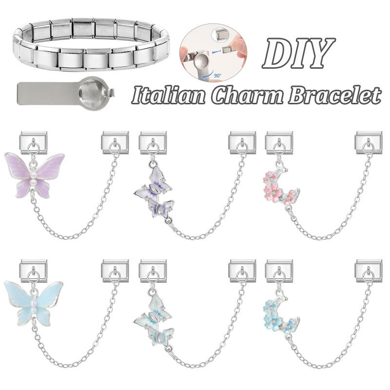 Wholesale 9mm Italian Charm Starter Bracelets DIY Double Hanger Stainless Steel Composable Bracelet