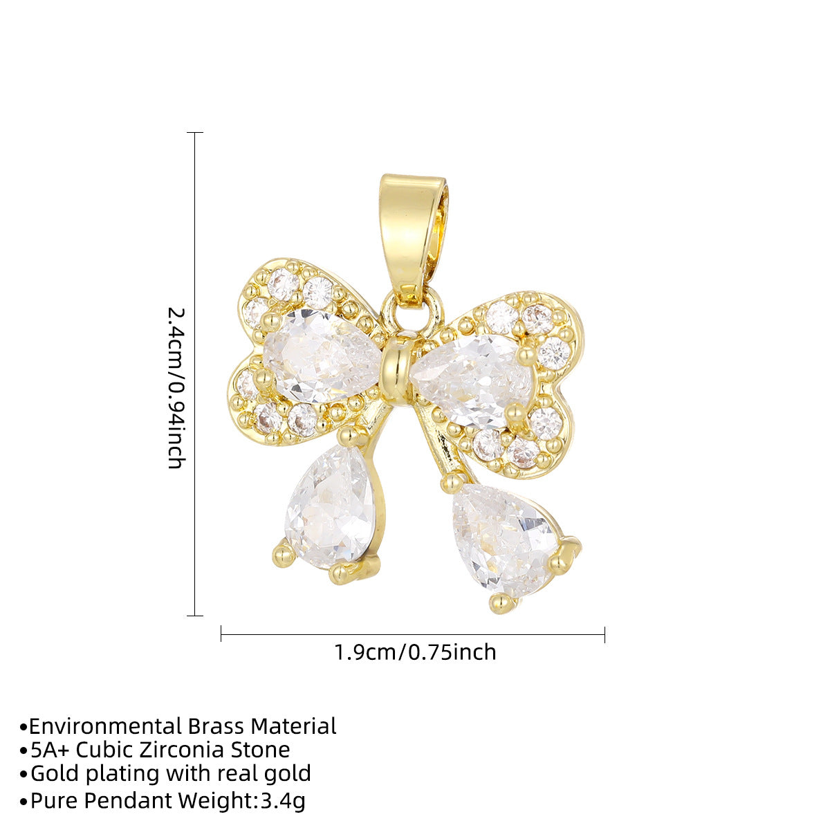Wholesale Gold Plated Copper Bow Pendant Necklace Micro-Set Zircon Jewelry Accessory