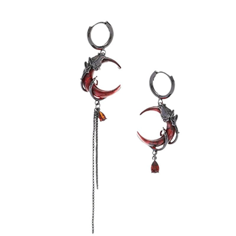 Wholesale Red Crescent Asymmetric Tassel Earrings