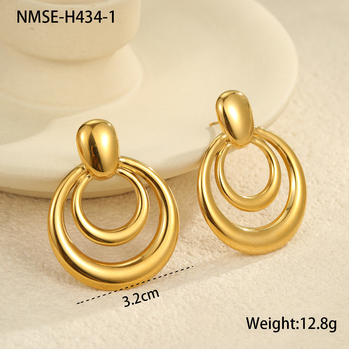 Wholesale Retro Elegant Stainless Steel Gold Color Double-Layer Cut Out Earrings