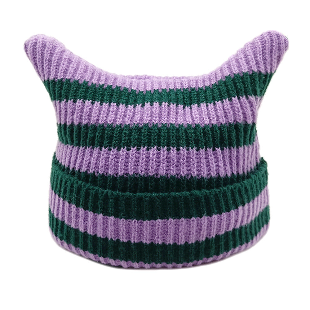 Wholesale  Wool Hat  Handmade Striped Hat Women Cat Hat