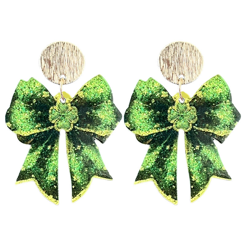 Wholesale 2 pairs/pack Acrylic St.  Patrick' s Day glitter boots and butterfly earrings
