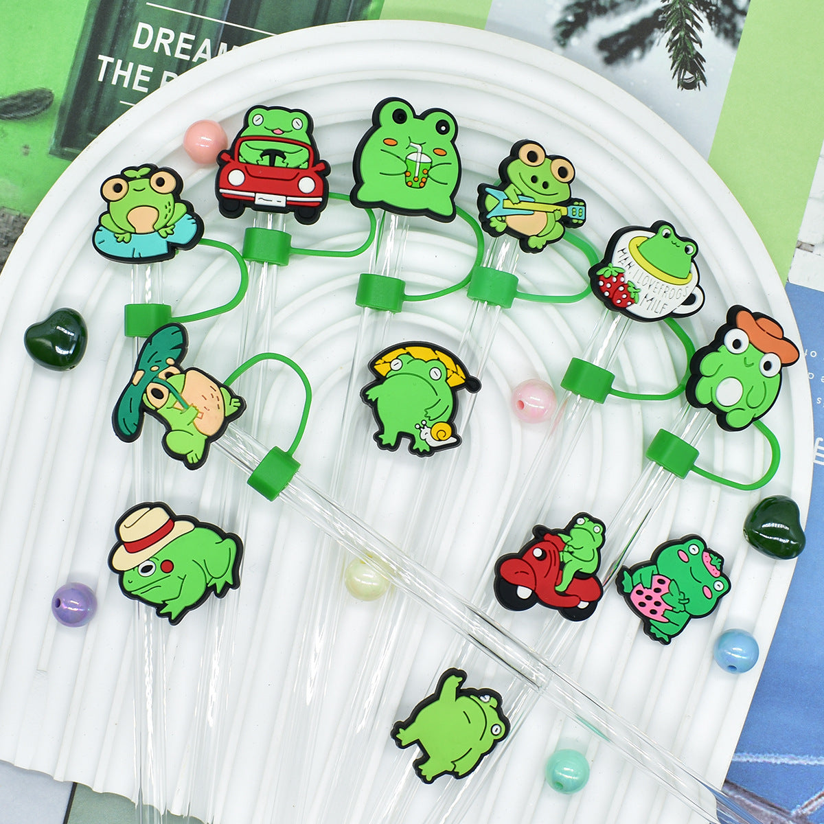 Wholesale Random 100pcs Cartoon Frog 10mm PVC Soft Straw Tube Cap ACC-SCR-RYY104