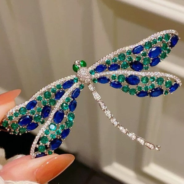 Wholesale Light luxury blue and green hollow dragonfly brooch