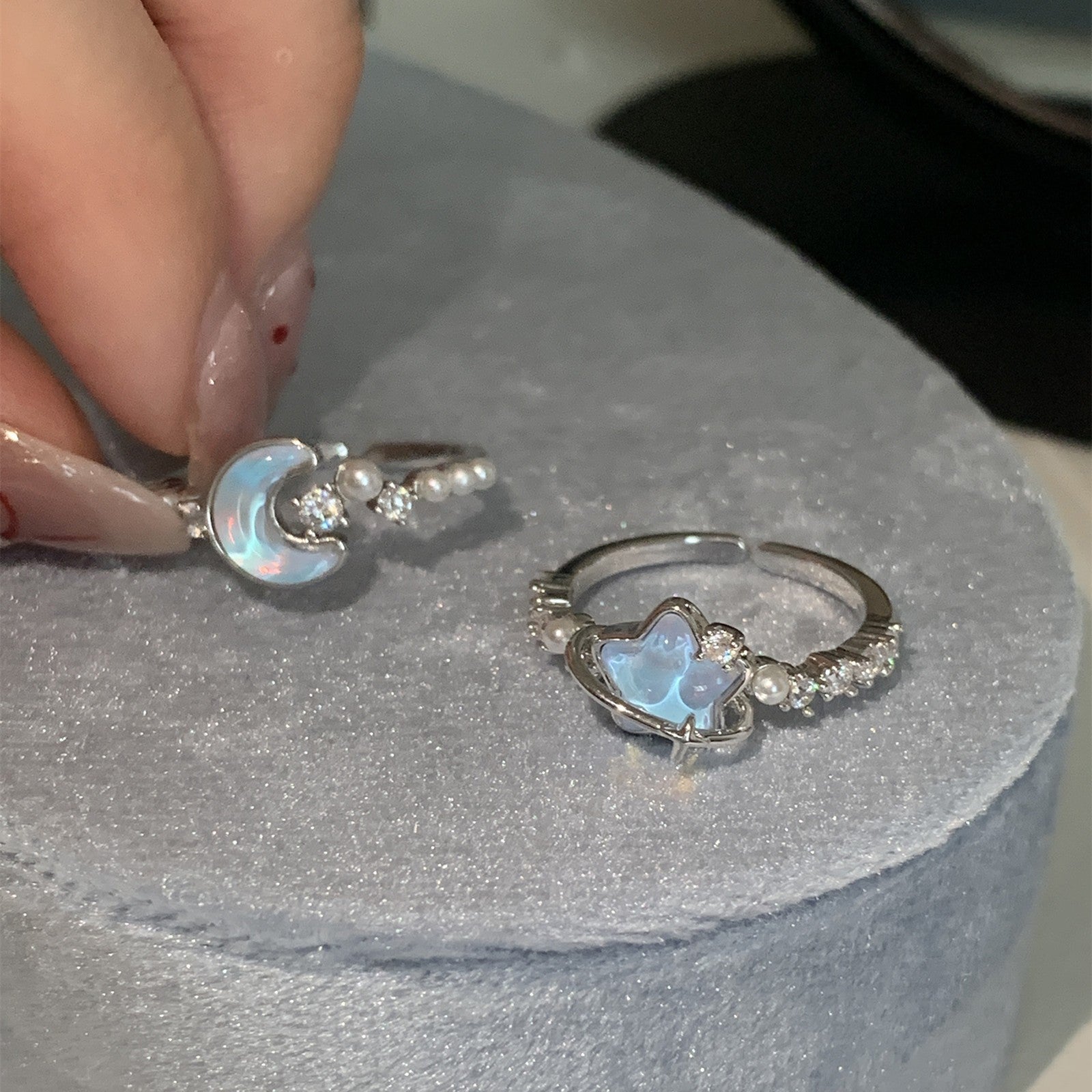 Wholesale Glacier Blue Star Moon Ring