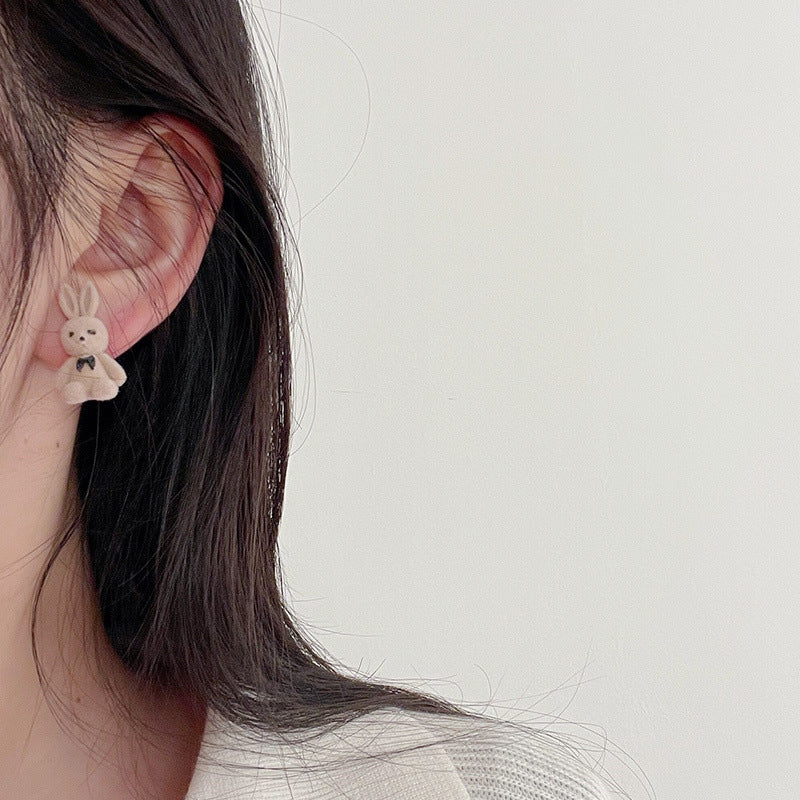 Wholesale 925 silver flocking rabbit earrings