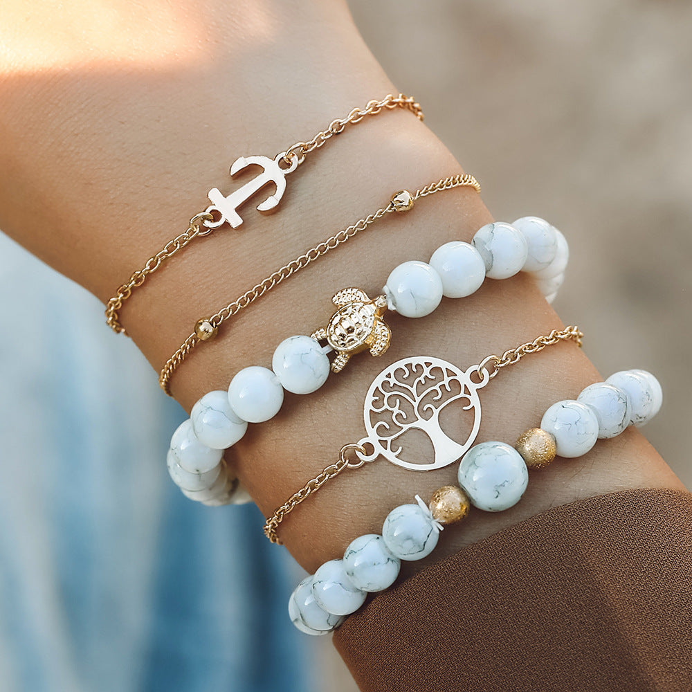 Wholesale Simple Geometric Love Anchor Beaded Turtle Bracelet