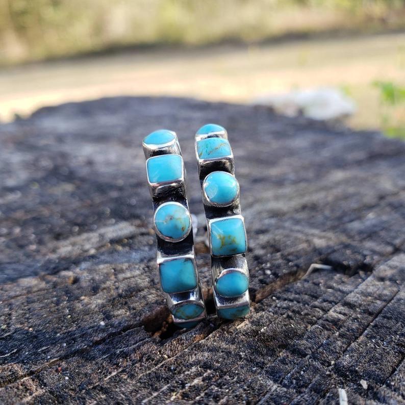 Wholesale Bohemian Turquoise Inlaid Earrings Retro Exaggerated Design Fashion Accessory