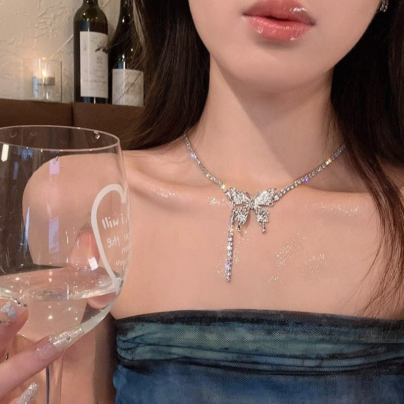 Wholesale  popular fashion  clavicle chain necklace  diamond butterfly necklace