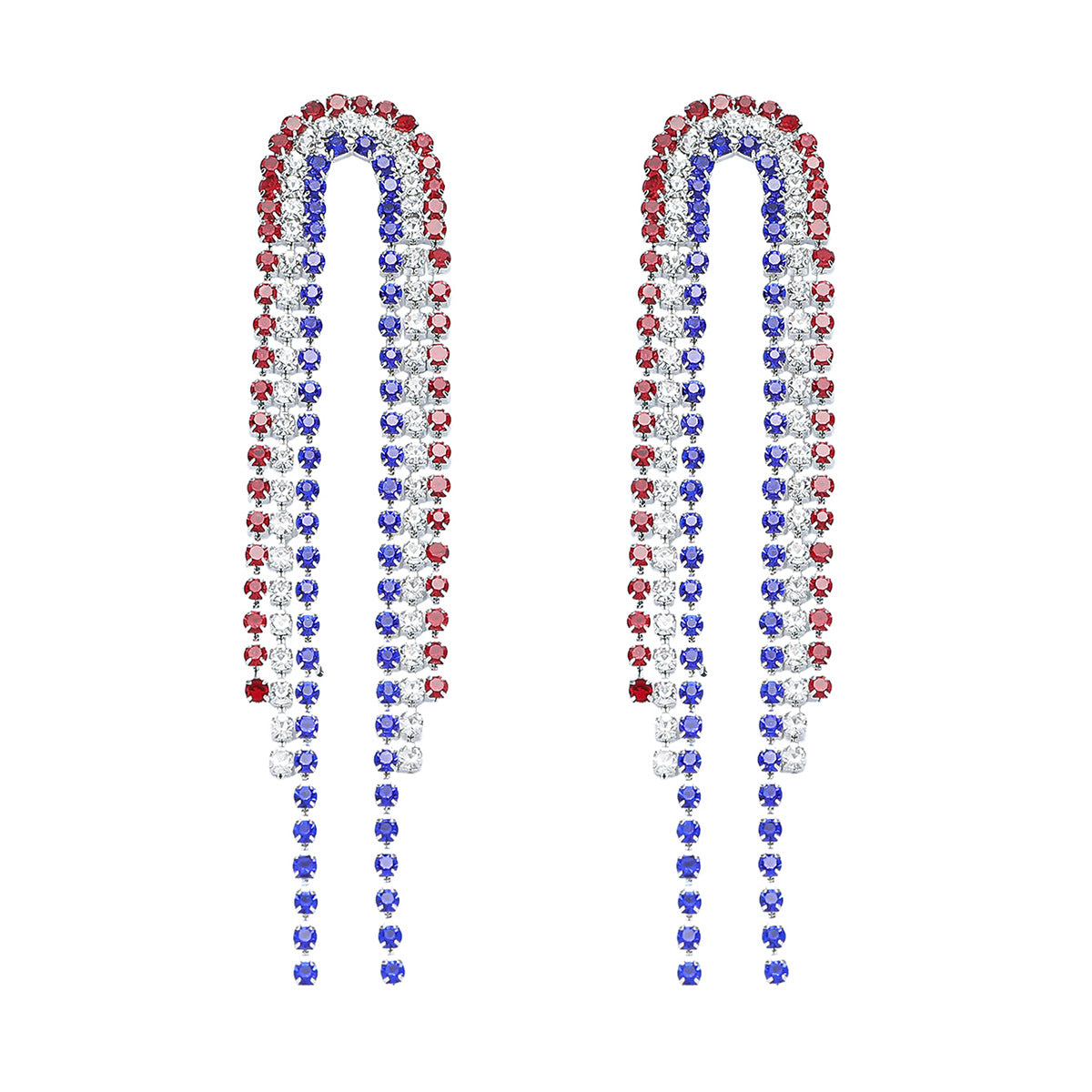 Wholesale Independence Day Super Sparkling Long Tassel Earrings