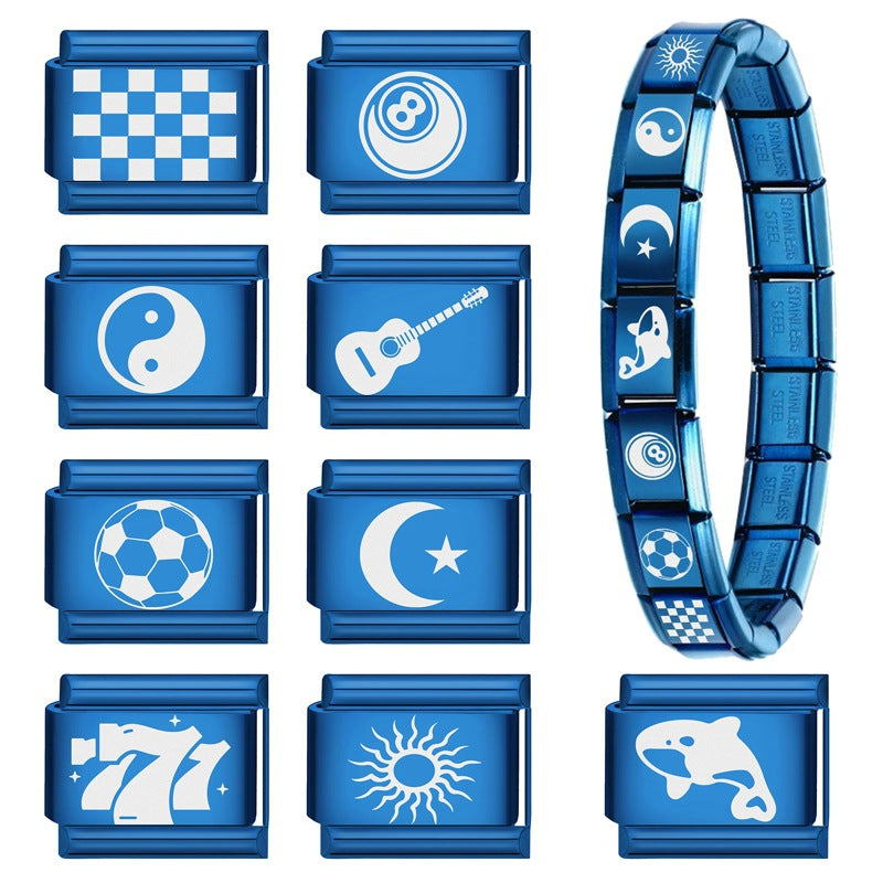 Wholesale Italian Charm Bracelet 9mm DIY Splicing Blue Series Stainless Steel Composable Bracelet