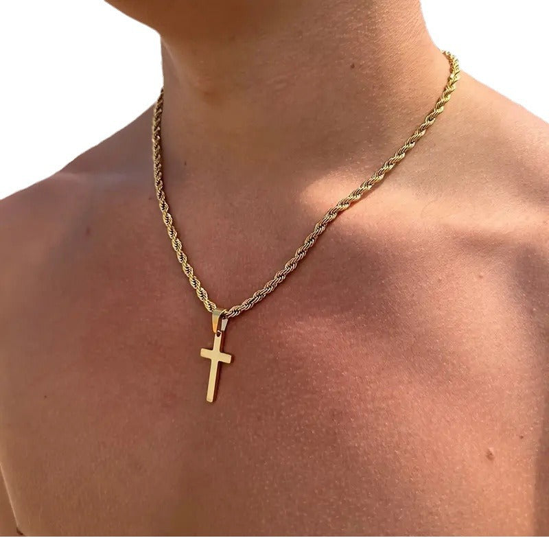 Wholesale twist chain cross pendant mens necklace