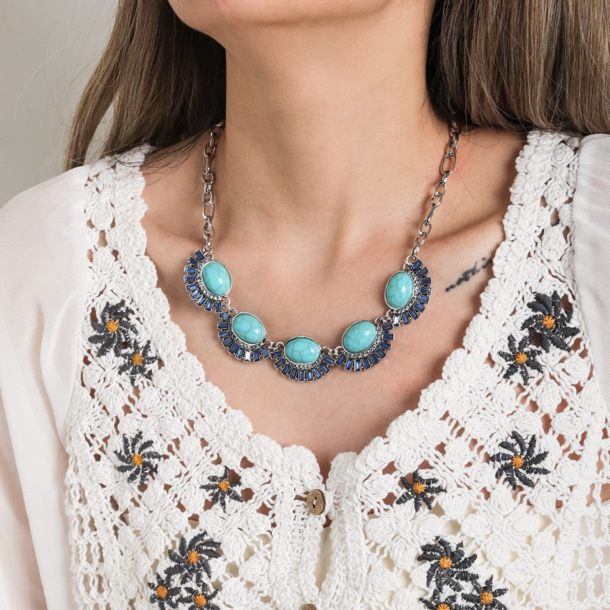 Wholesale Bohemian Vintage Ethnic Turquoise Necklace ACC-NE-JunJie014