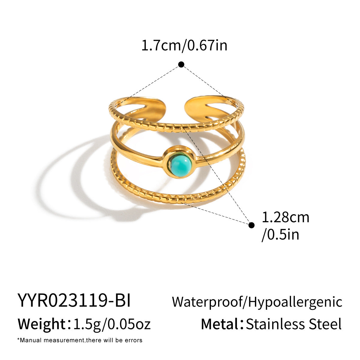 Wholesale Geometric Natural Stone Stainless Steel Open Ring Adjustable 18K Gold Plated Jewelry Accessory For Women Boutique Resale