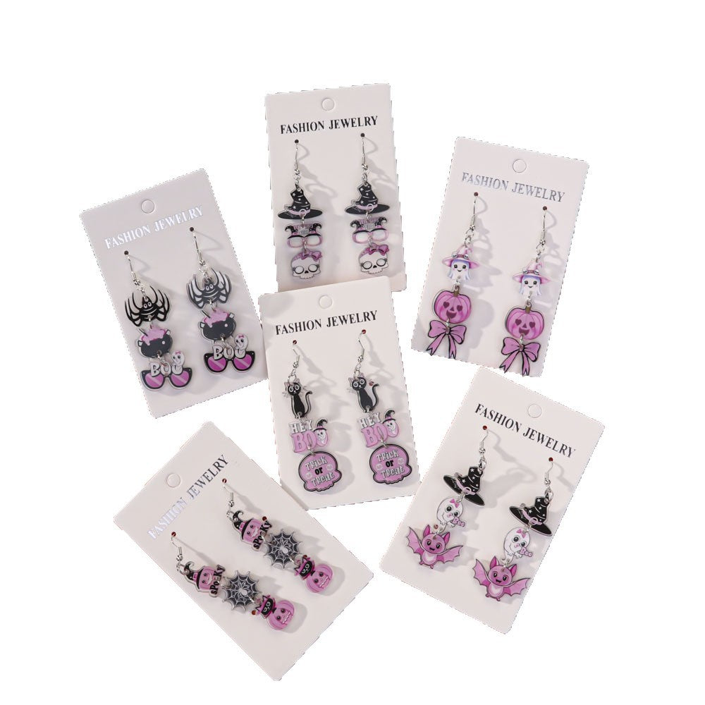 Wholesale  Pumpkin Bat  Web Acrylic Earrings Funny Quirky Design Jewelry Accessory for Party Gift Boutique Resale