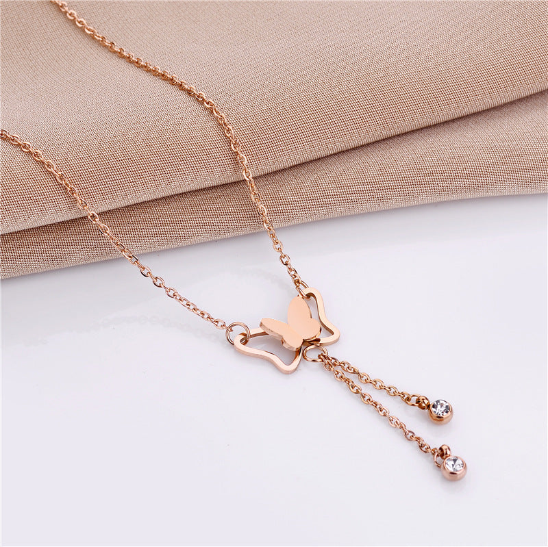 Wholesale Hollow three-dimensional butterfly titanium steel necklace