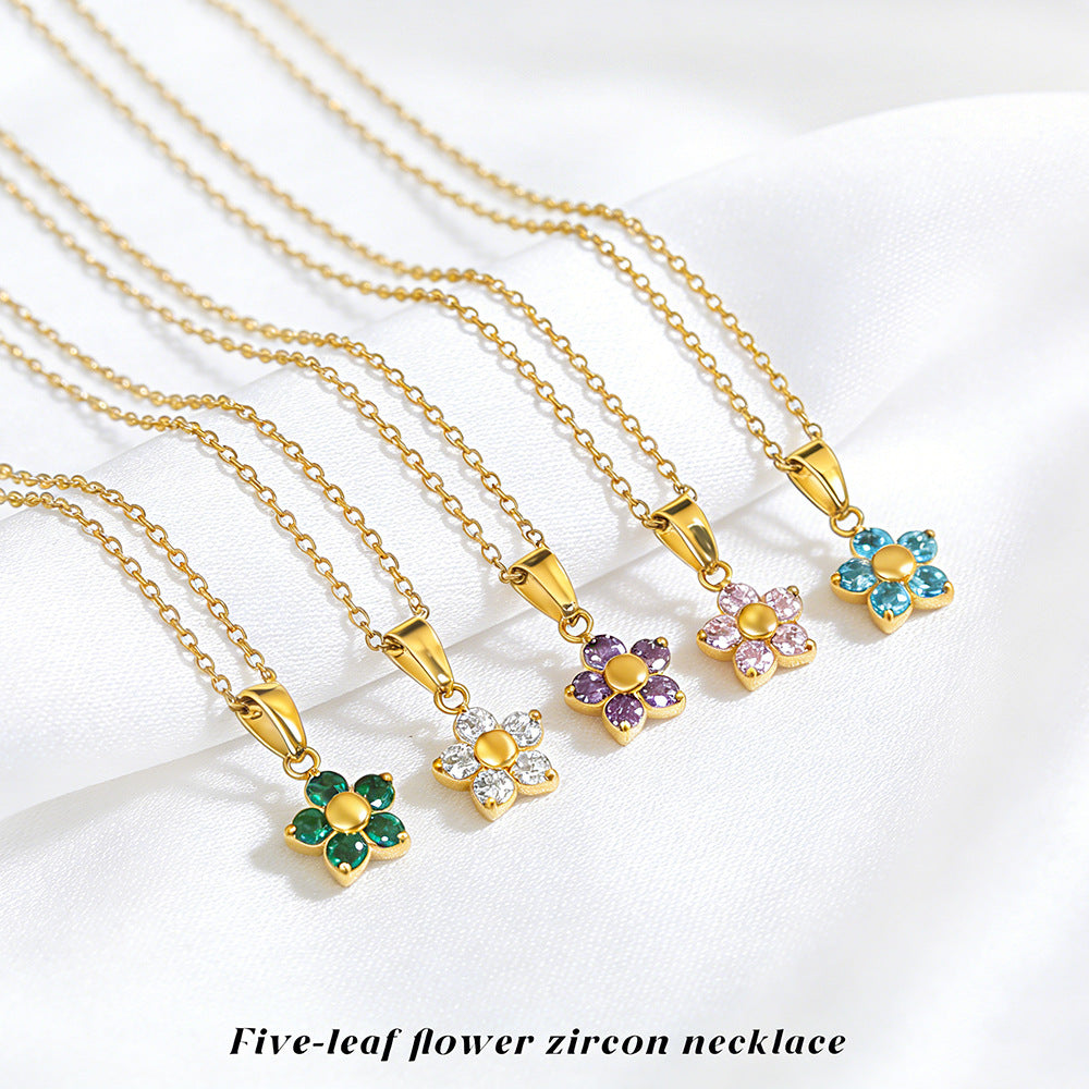 Wholesale Stainless steel gold-plated flower rhinestone necklace