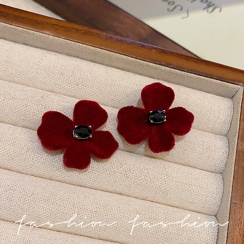 Wholesale 925 silver needle flocking plush earrings literary exaggerated earrings