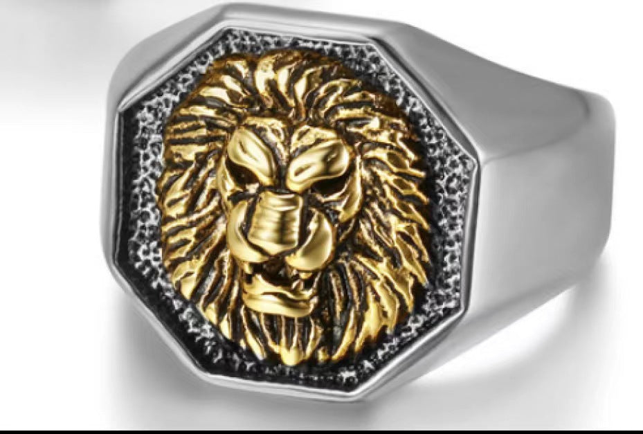 Wholesale Vintage Gold Plated Rings Sun God Lion Head Stainless Steel Rings ACC-RS-Moer005