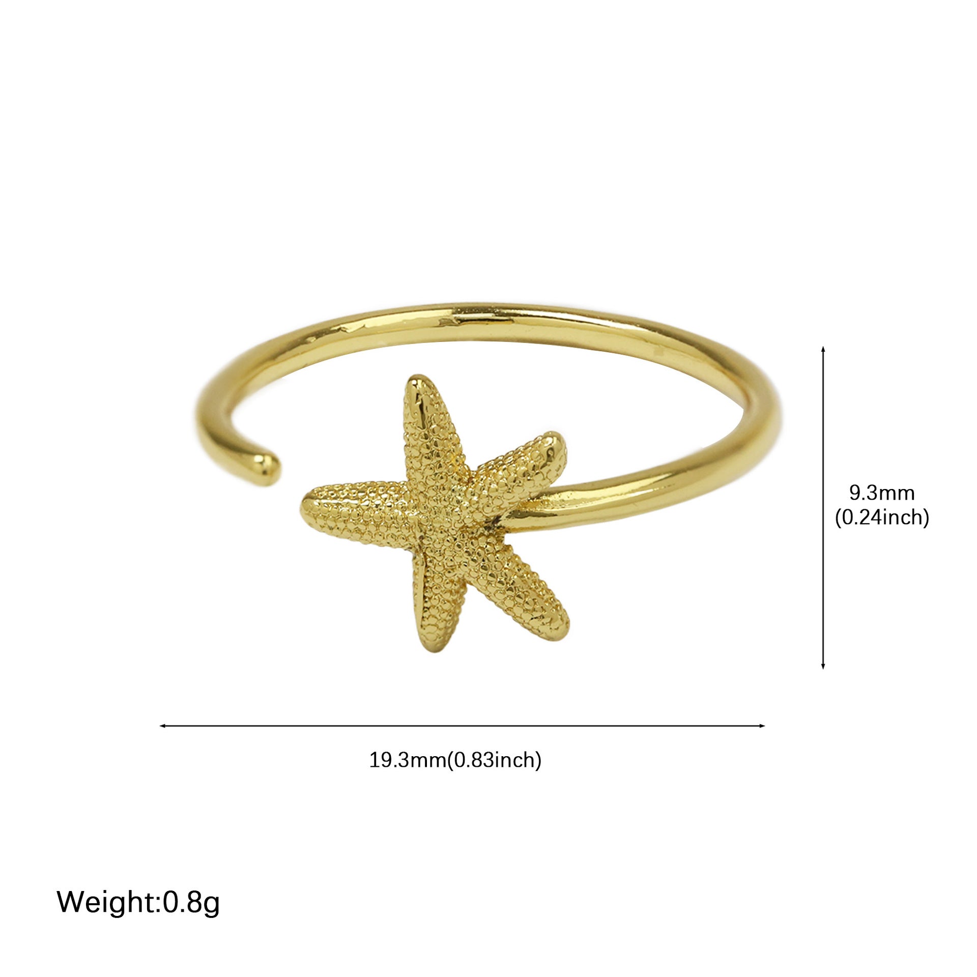 Wholesale Bohemian starfish shell fish adjustable open ring