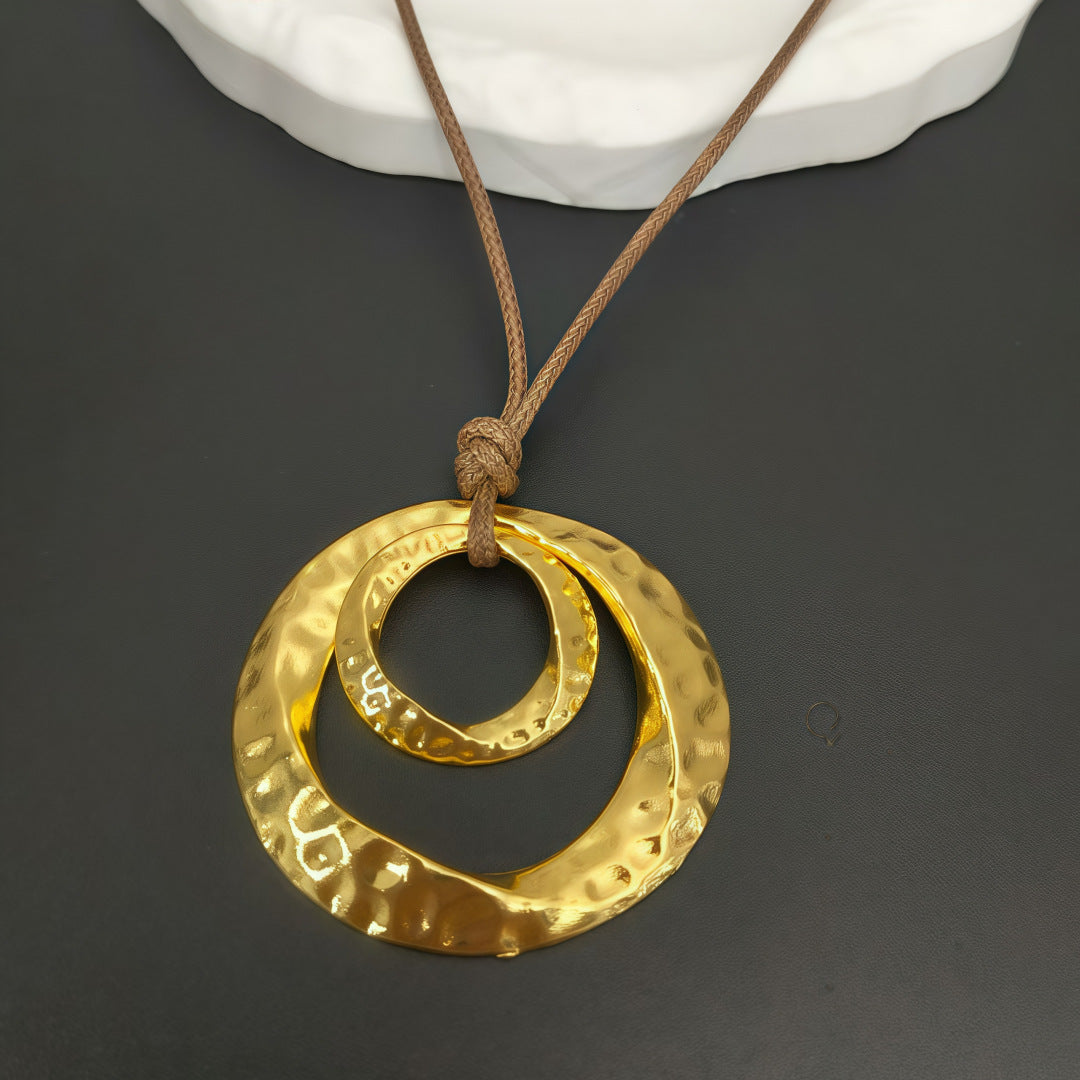 Wholesale Retro Irregular Double Ring Pendant Necklace