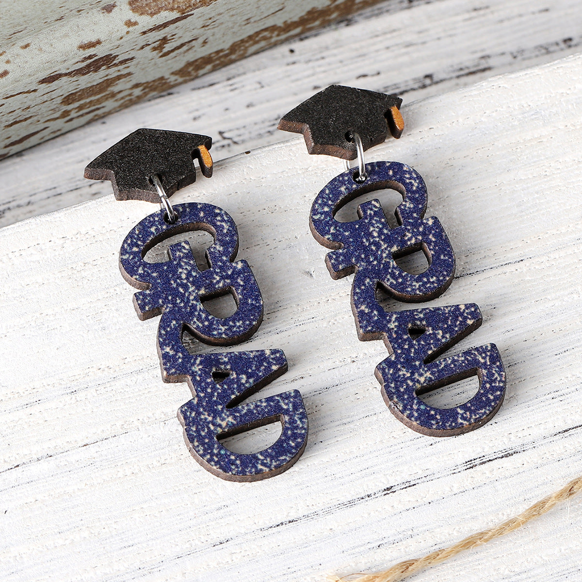 Wholesale Graduation Season Doctor Hat Stitching Pendant Earrings