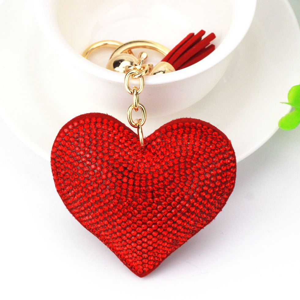 Wholesale 12pcs Heart Shape Hot Diamond Leather Keychain ACC-KC-DC001