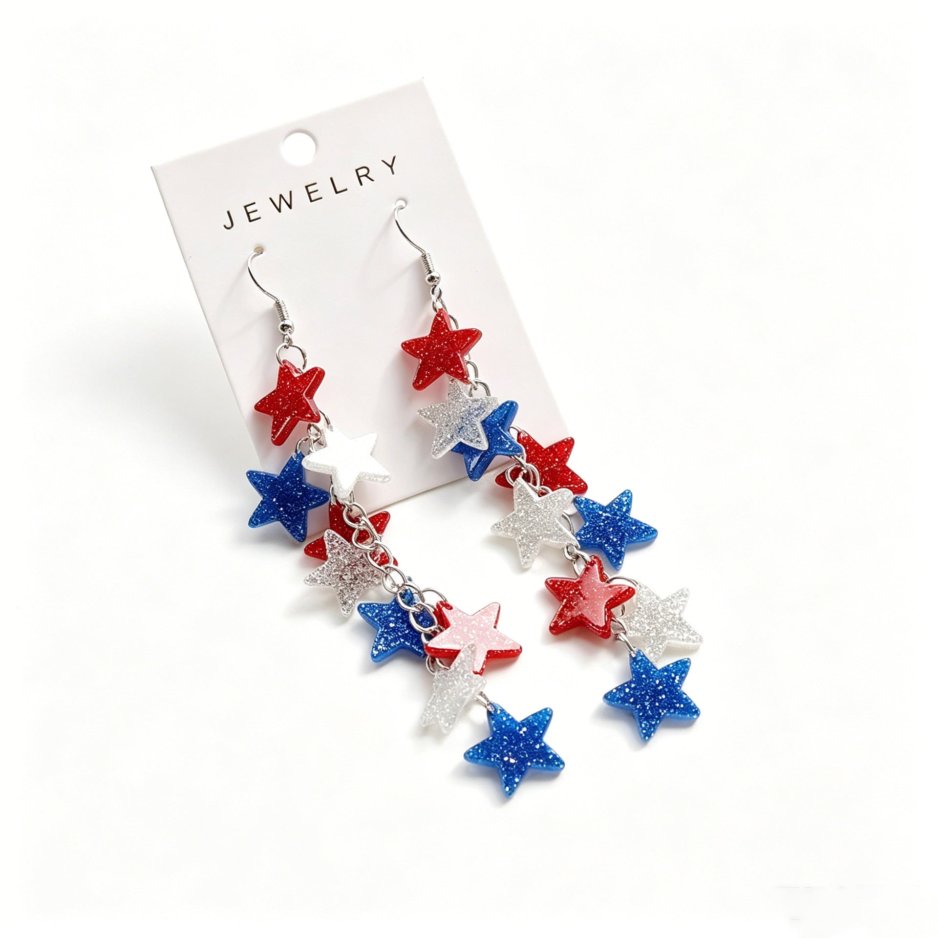 Wholesale Independence Day Five-Pointed Star Glitter Acrylic Earrings