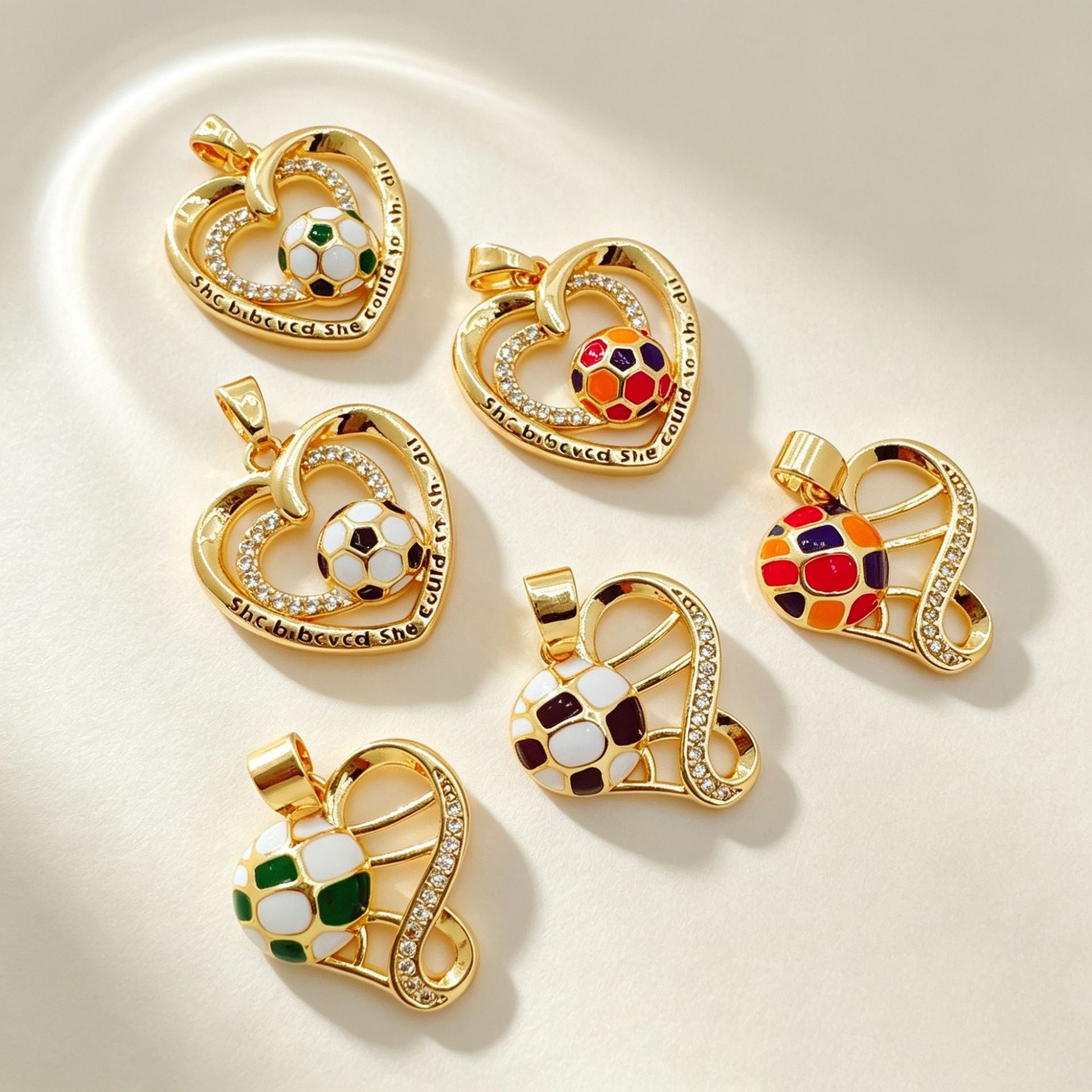 Wholesale World Cup Soccer Heart shaped Hollow Pendant