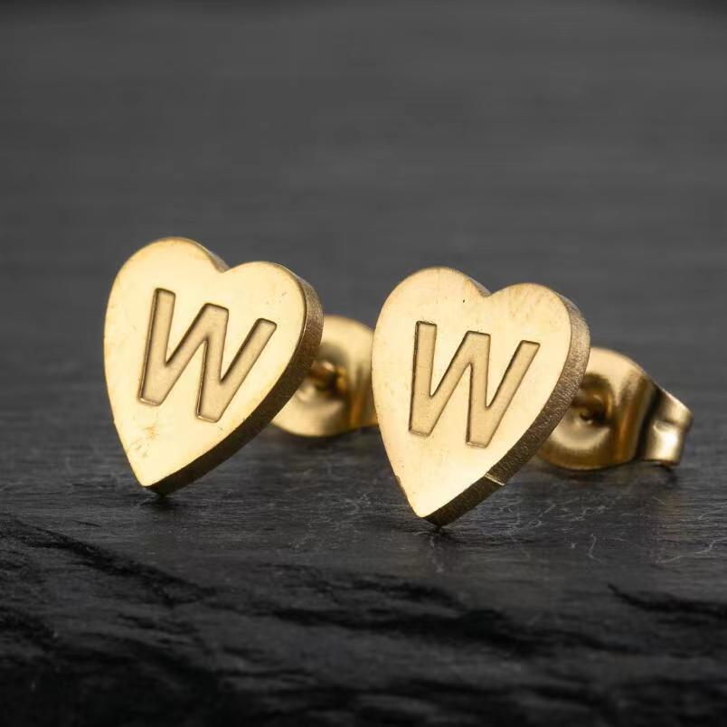 Wholesale Love Earrings English Letters Retro Gold and Silver Earrings Heart Earrings Titanium Steel ACC-ES-FaDiniya001