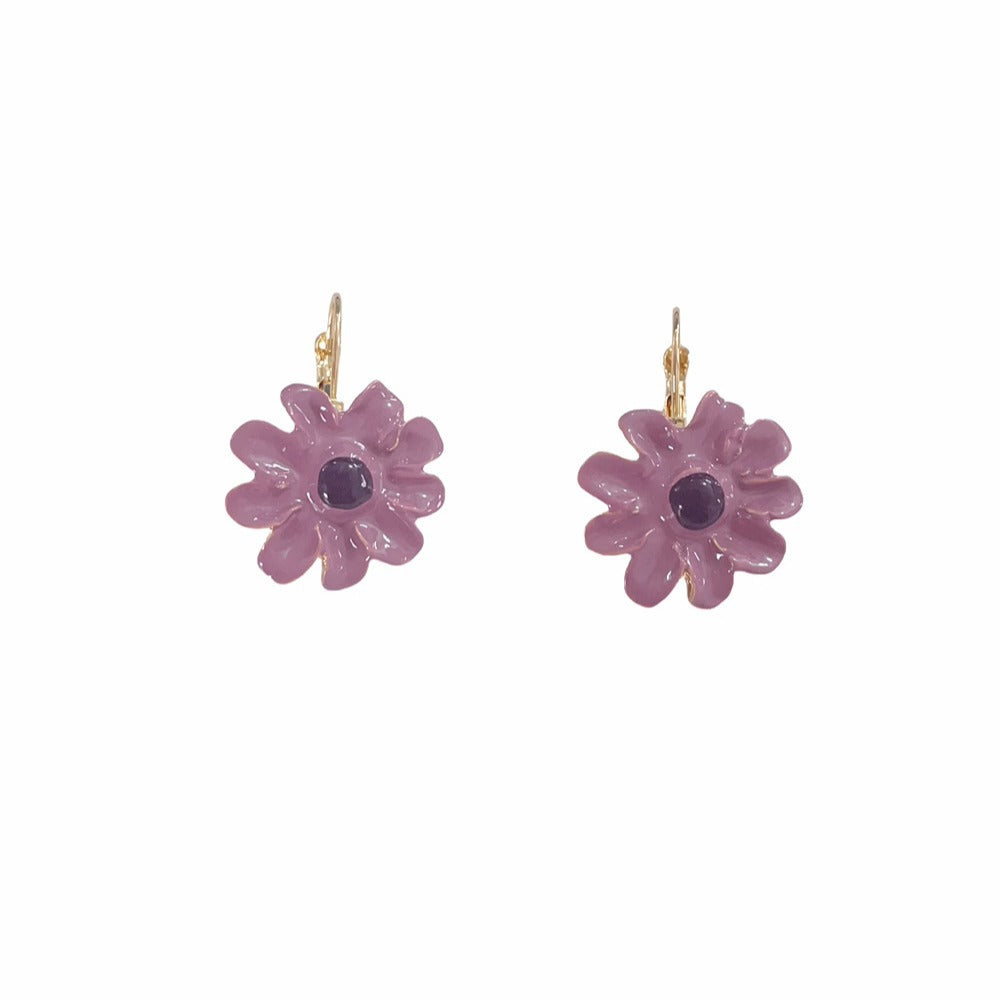 Wholesale zinc alloy purple flower stud earrings