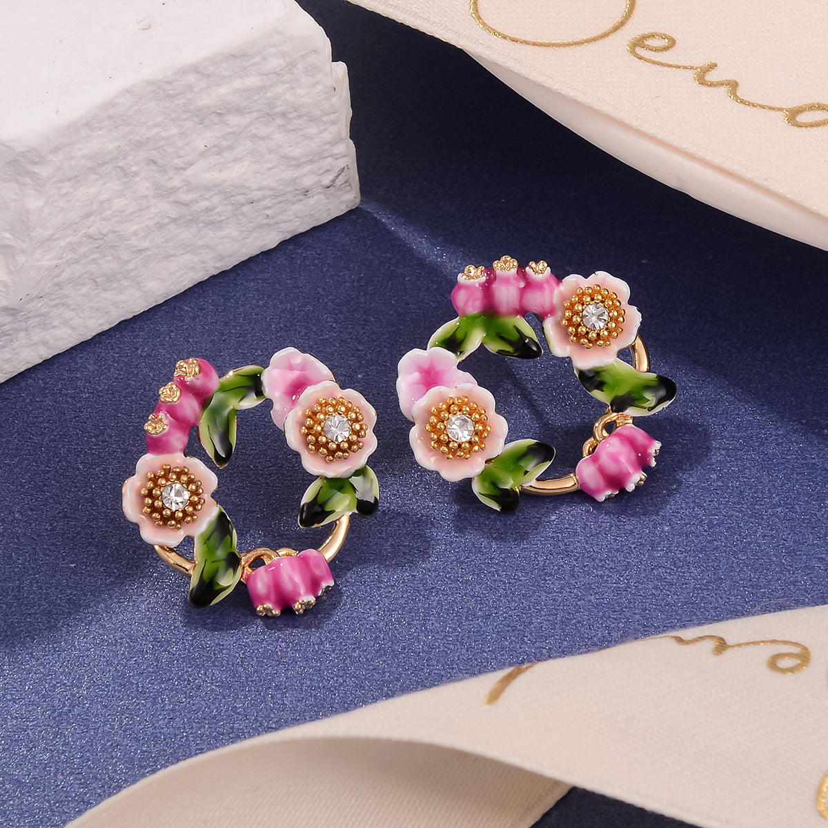 Wholesale Three-Color Rose Pearl Stud Earrings