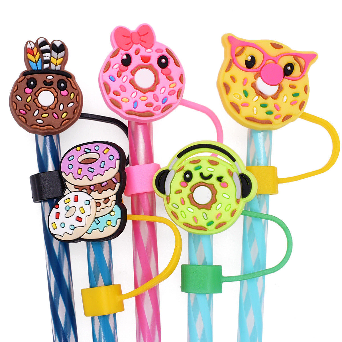 Wholesale Random Color 100pcs Donut Straw Tube Cap 10mm Soft Glue Straw Decoration Straw Cover ACC-SCR-RYY021
