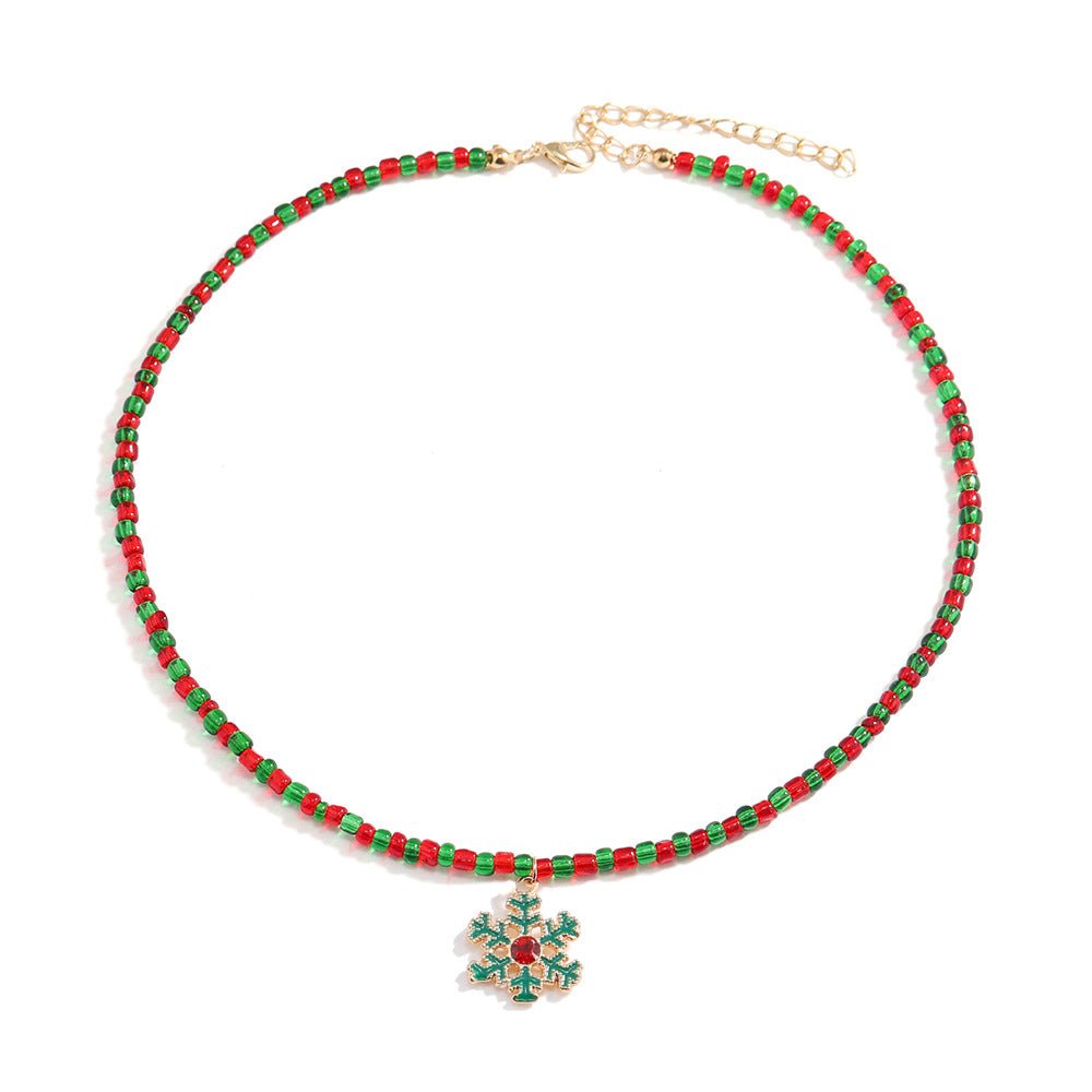 Wholesale Christmas Red and White Handmade Beaded Cane Necklace ACC-NE-DingZhou001