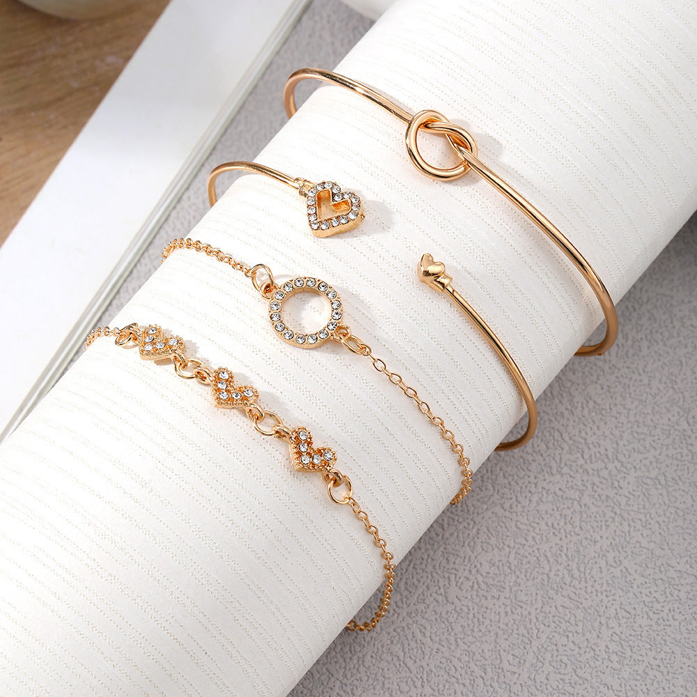 Wholesale Alloy Heart Knot Open Bracelet Set - Fashion Jewelry for Women