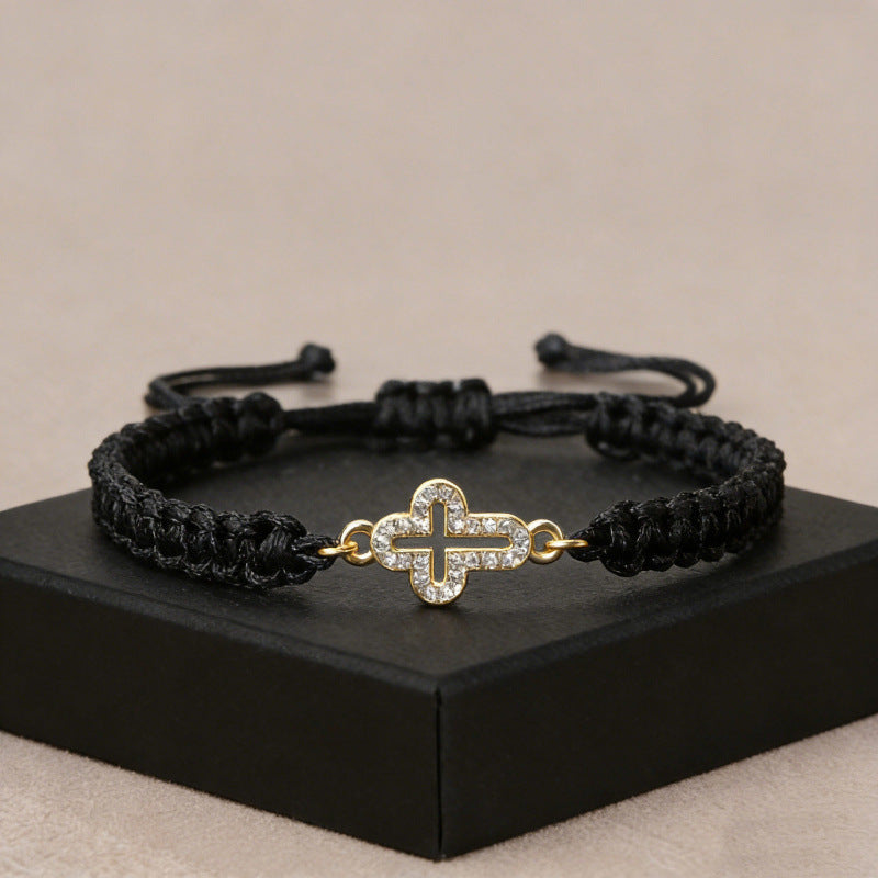 Wholesale Fashionable OL cross-border zinc alloy bracelet with trendy cross inlay,  fresh design,  and exquisite color weaving.