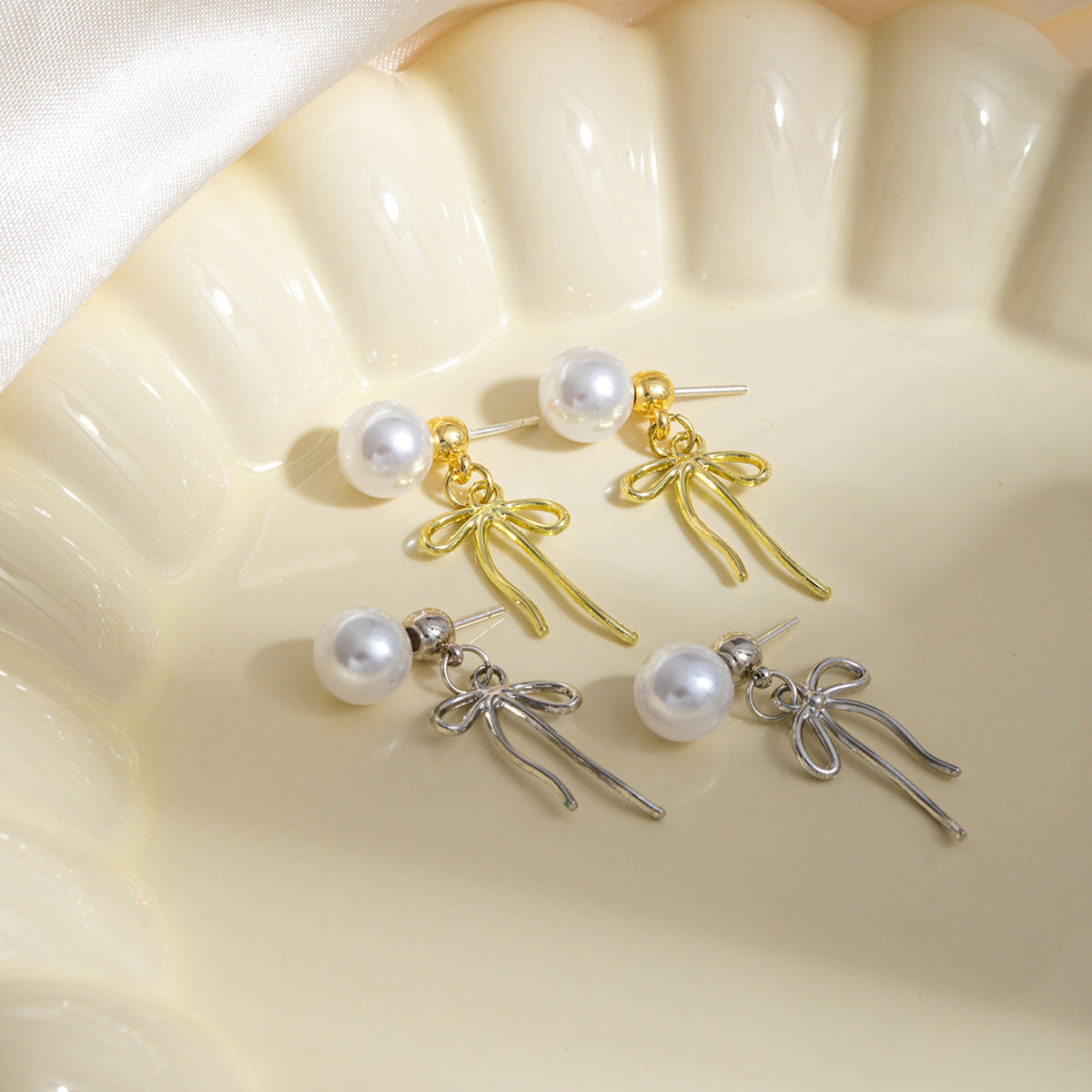 Wholesale Bow Tassel Pearl Earrings ACC-ES-MDD066