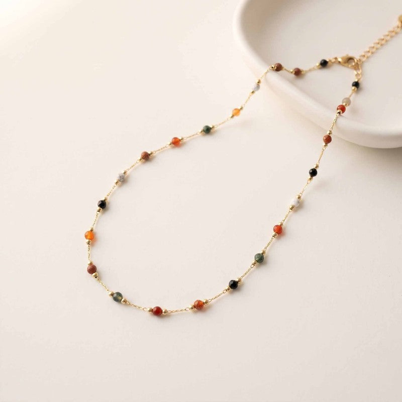 Wholesale Retro Colorful Natural Stone Necklace French Minimalist Geometric Collarbone Chain Everyday Fashion Jewelry Accessory
