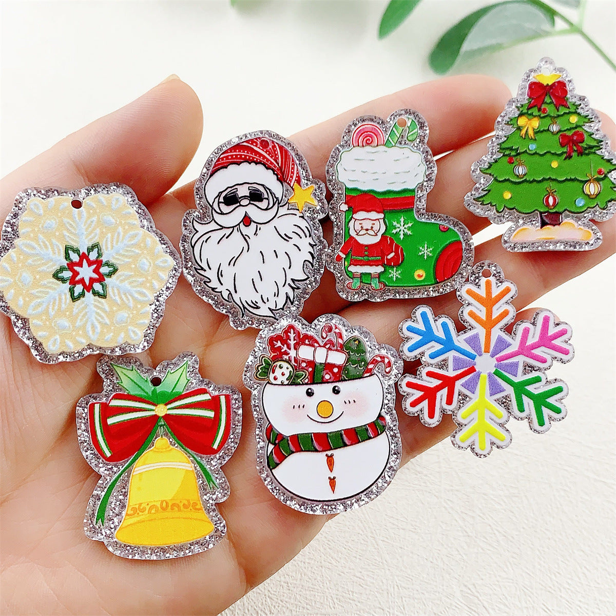 Wholesale 10pcs  Acrylic Print Color Christmas Tree  Snowman  Pendant
