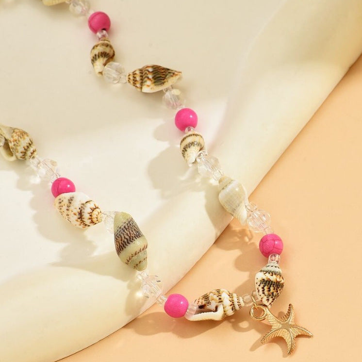 Wholesale  Rice Bead Turquoise Bracelet Beach Starfish Pendant Shell Crystal Bead Women Necklace suit